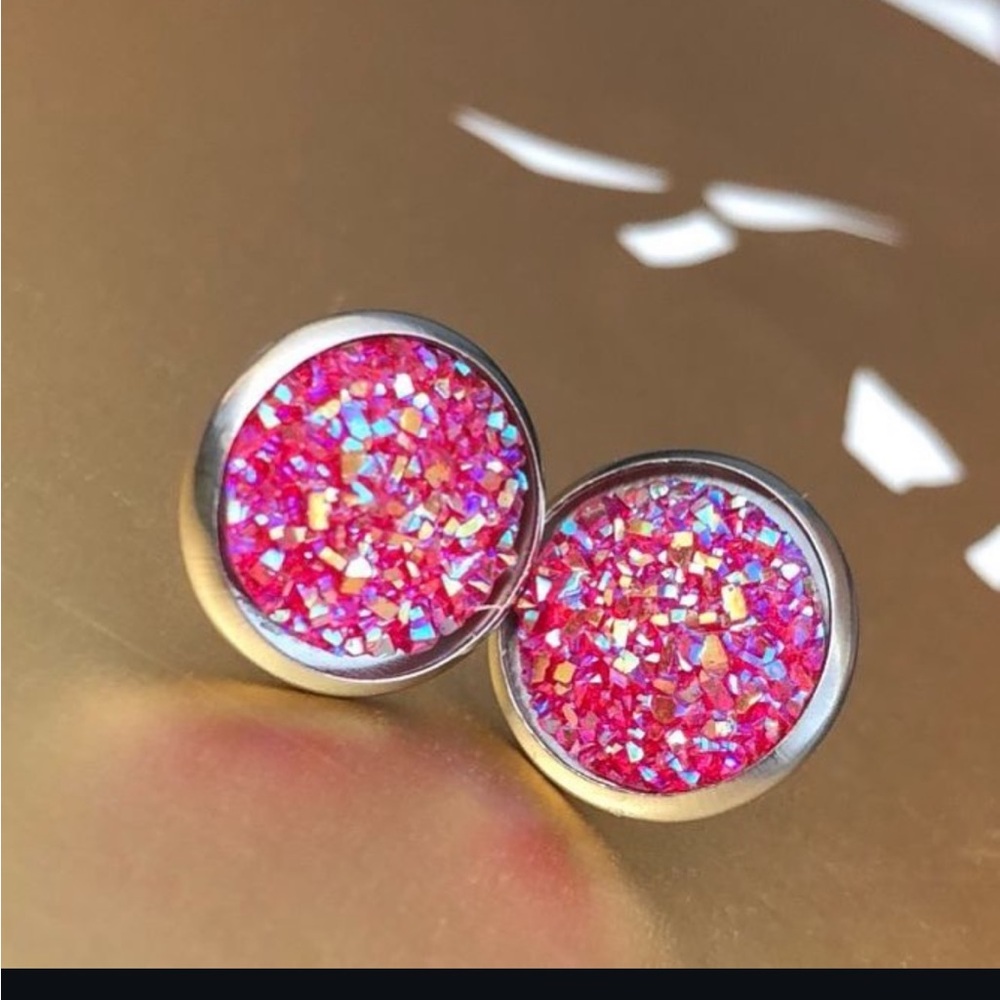 Pink Glitter Stud Earrings
